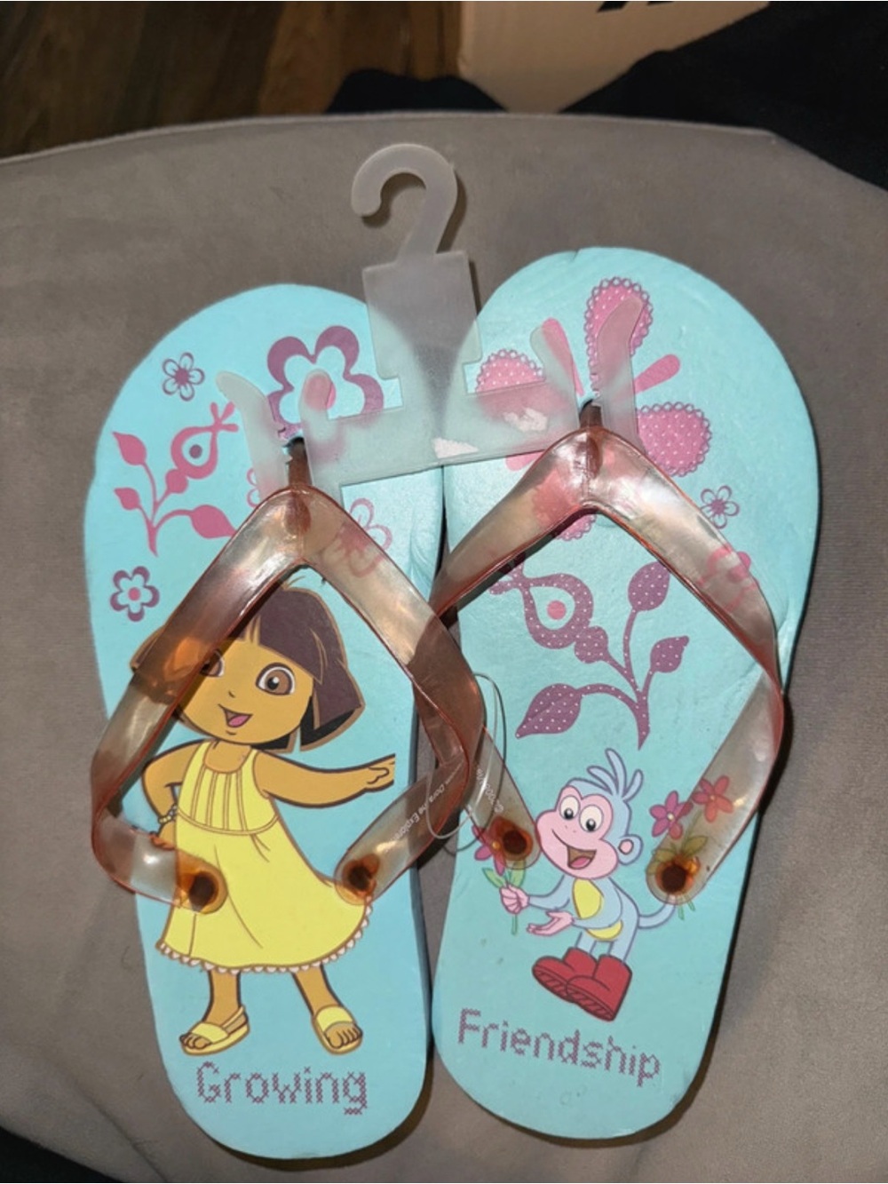Girls' Vintage Light Blue Dora Flip Flop Sandals with Pink Accents